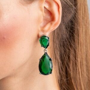 Kenneth Jay Lane Emerald Green Crystal Silvertone Teardrop Post Earrings
